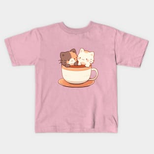 Kawaii kittens in hot chocolate cup Kids T-Shirt